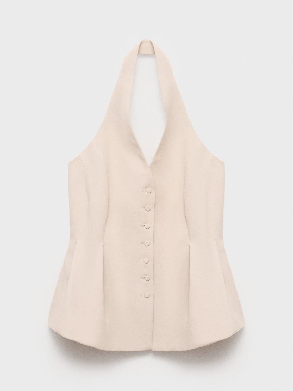 Product image 3 of 9, which shows Mango Miso Pleat Halterneck Waistcoat, Light Pink, 5XL