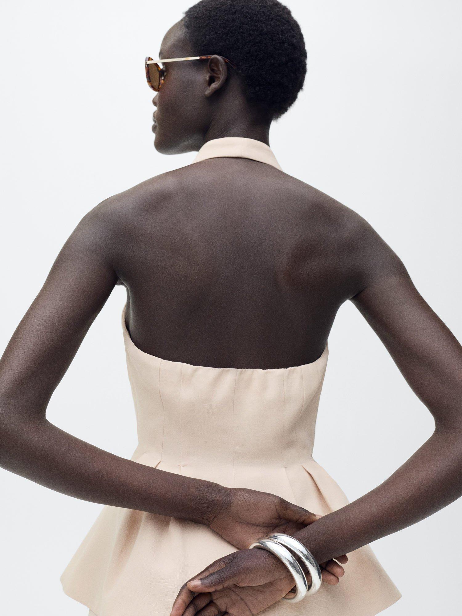 Product image 4 of 9, which shows Mango Miso Pleat Halterneck Waistcoat, Light Pink, 5XL