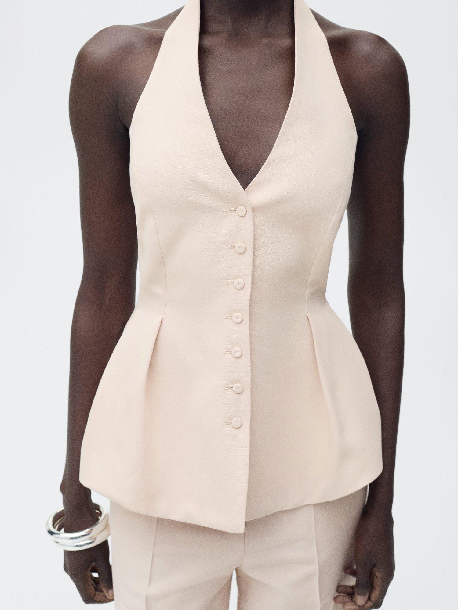 Product image 6 of 9, which shows Mango Miso Pleat Halterneck Waistcoat, Light Pink, 5XL