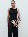 Mango Cotton Blend Twist Detail Jumpsuit, Black