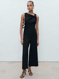 Mango Cotton Blend Twist Detail Jumpsuit, Black