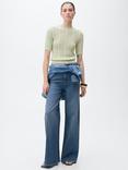 Mango Cotton Blend Knitted T-Shirt, Green
