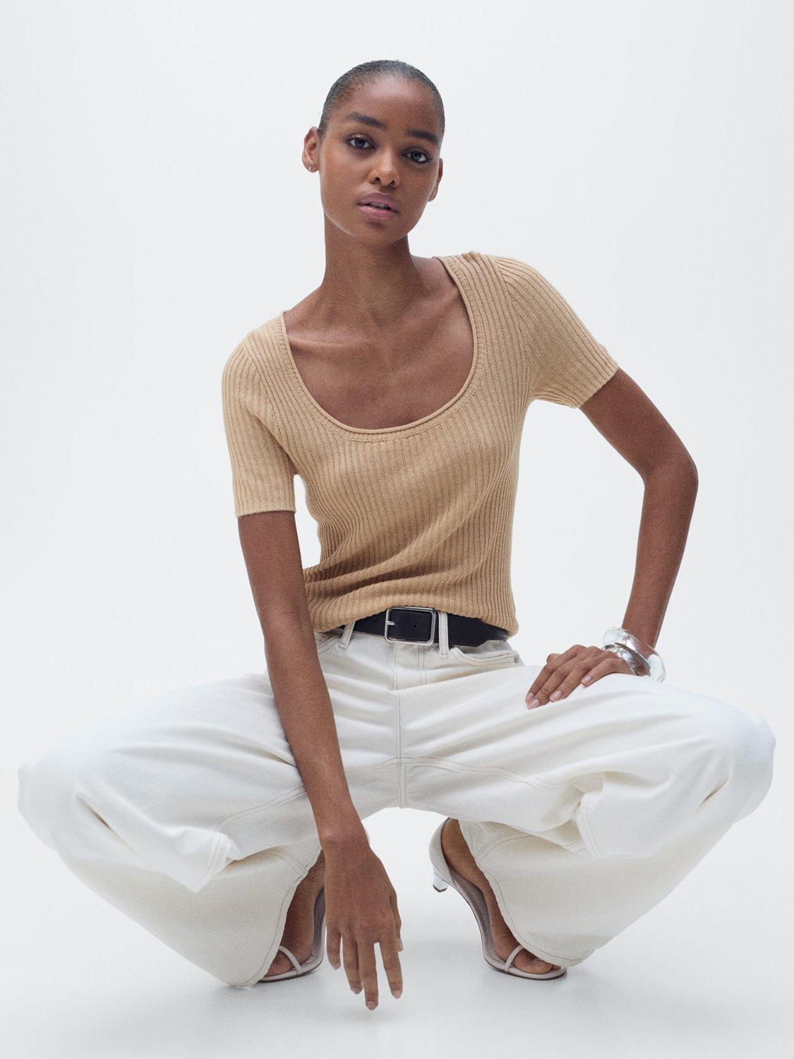 Product image 6 of 8, which shows Mango Scoop Neck Sweater, Medium Brown, XXS