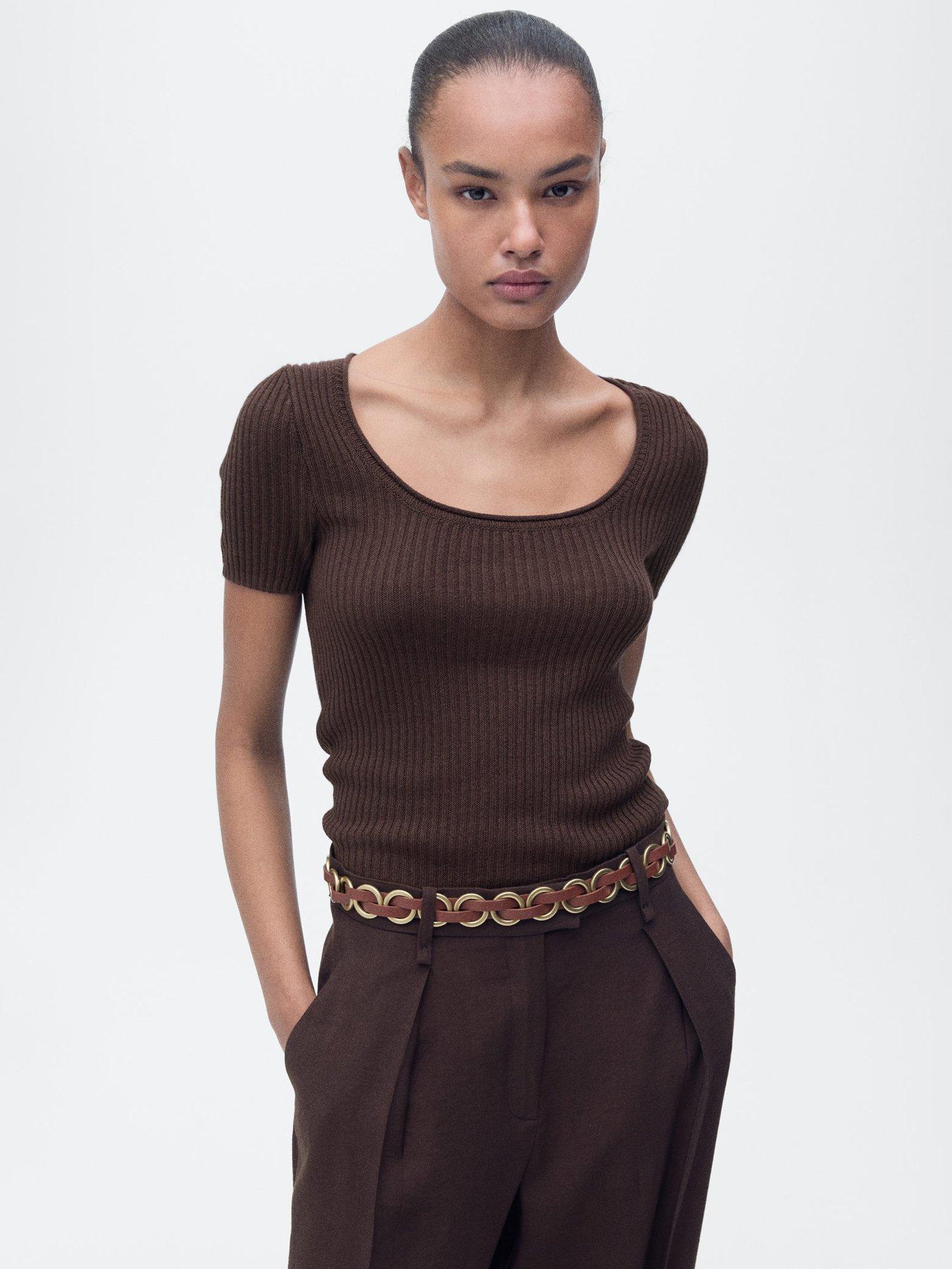 Product image 1 of 11, which shows Mango Scoop Neck Sweater, Dark Brown, M