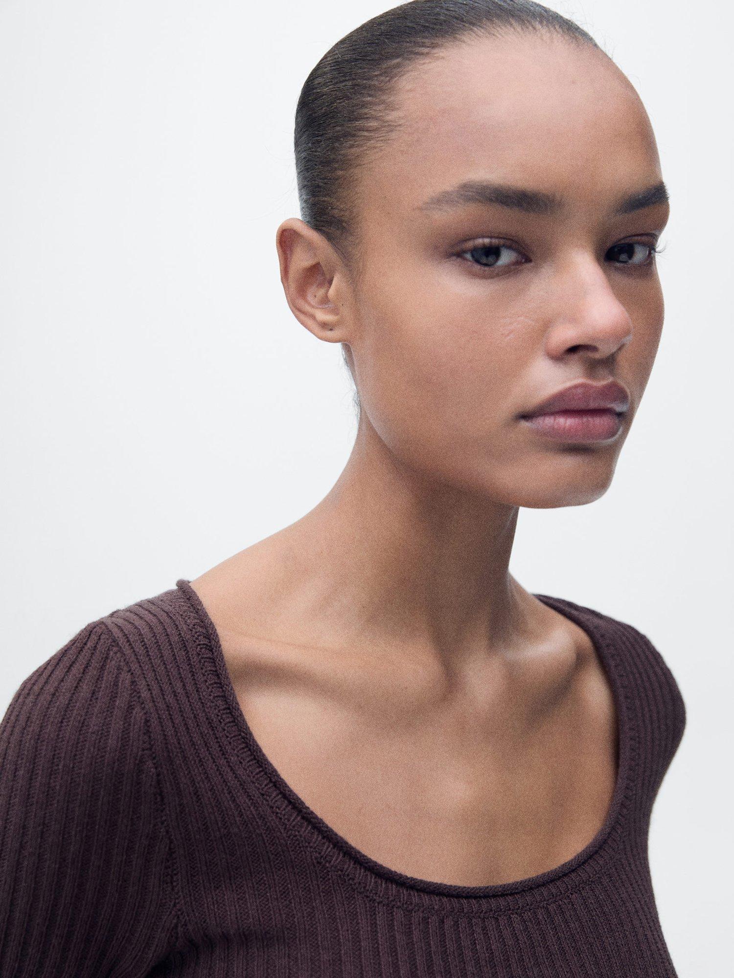 Product image 5 of 11, which shows Mango Scoop Neck Sweater, Dark Brown, M