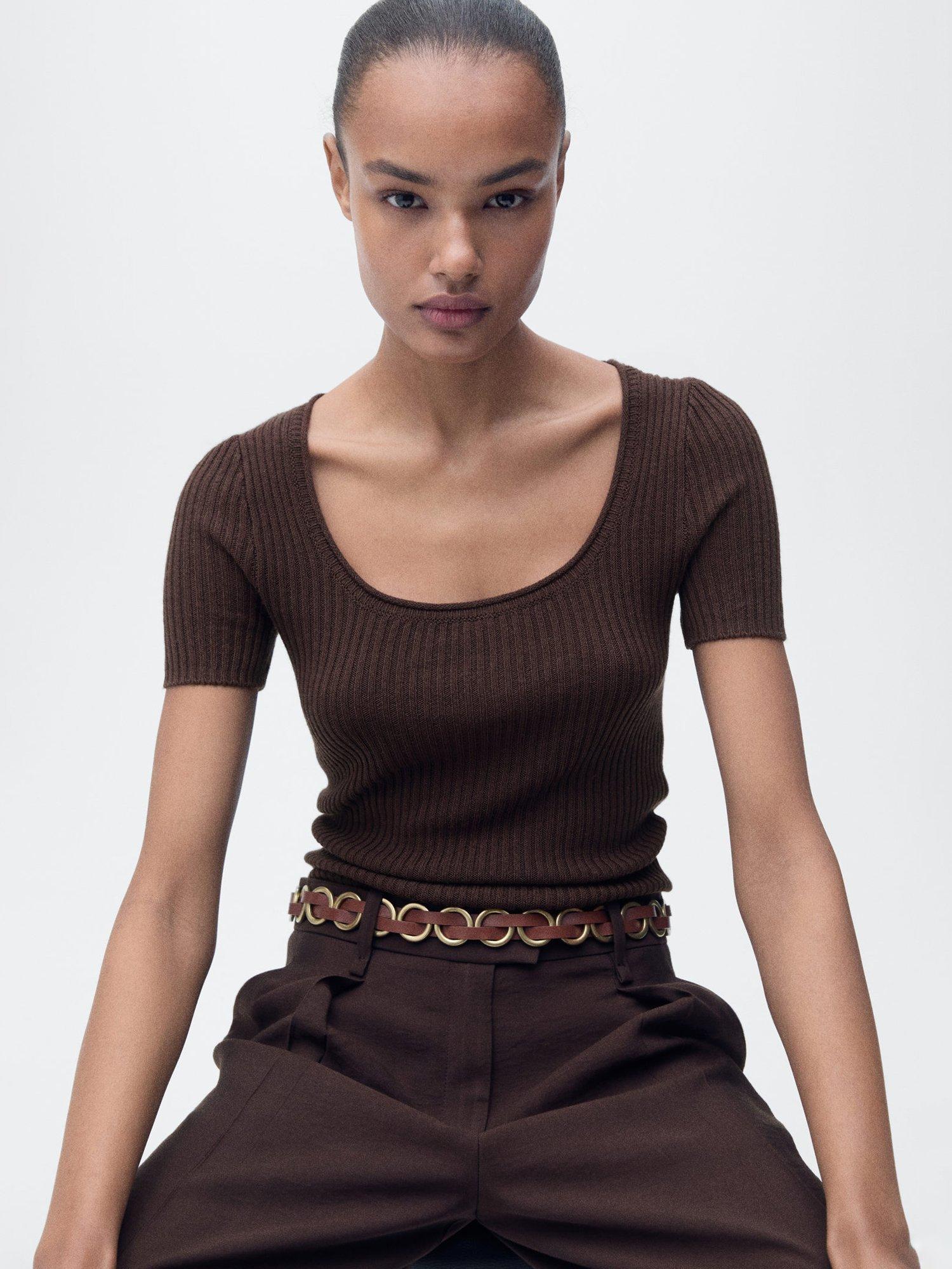 Product image 6 of 11, which shows Mango Scoop Neck Sweater, Dark Brown, M