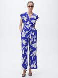 Mango Lorain Belted Floral Jumpsuit, Medium Blue