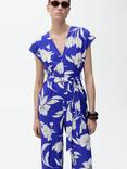 Mango Lorain Belted Floral Jumpsuit, Medium Blue