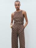 Mango Romeo Linen Blend Spot Print Playsuit, Dark Brown