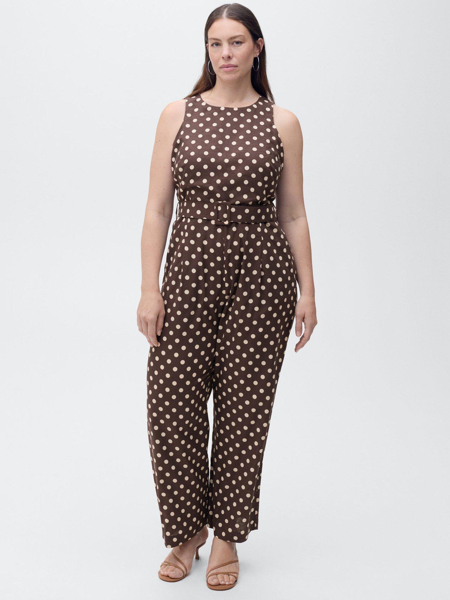 Product image 7 of 8, which shows Mango Romeo Linen Blend Spot Print Playsuit, Dark Brown, 28|30