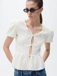 Mango Benita Short Sleeve Blouse, Light Beige