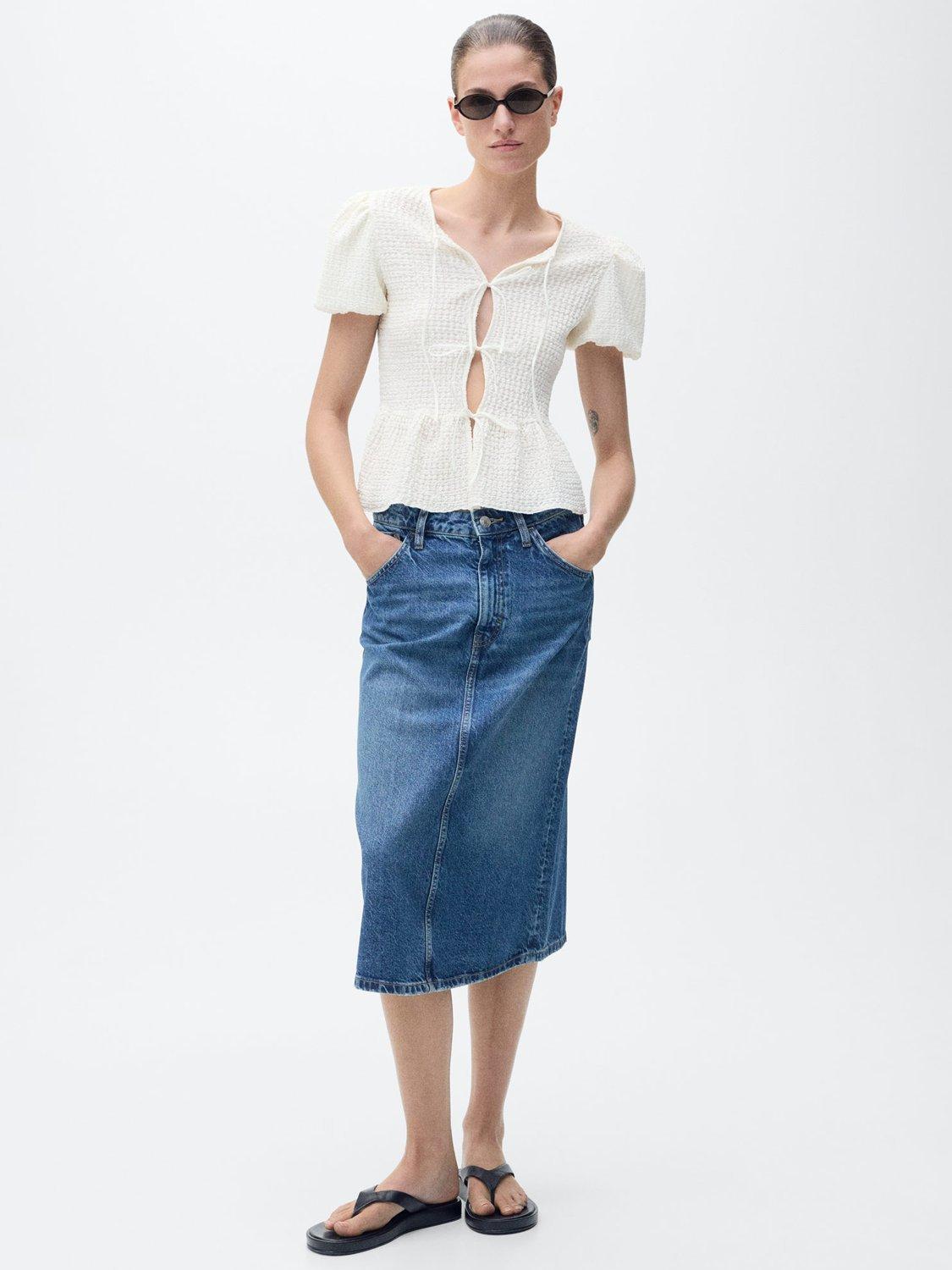 Product image 2 of 7, which shows Mango Benita Short Sleeve Blouse, Light Beige, S