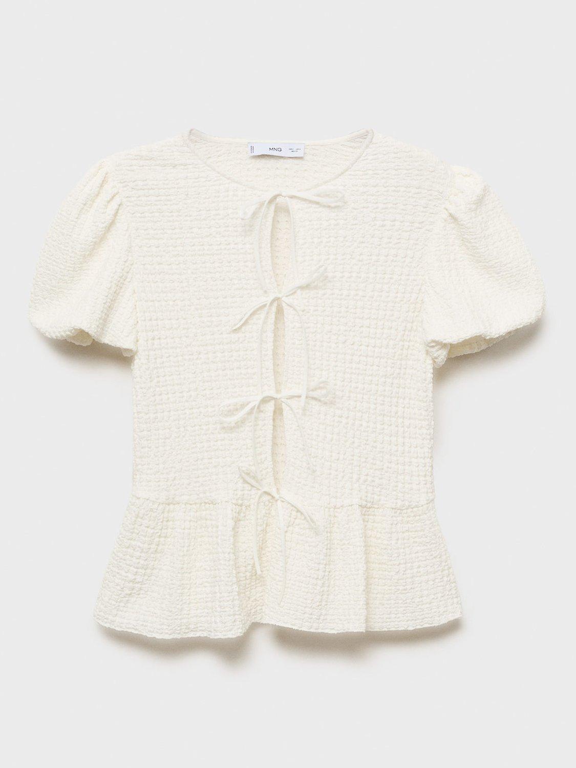 Product image 3 of 7, which shows Mango Benita Short Sleeve Blouse, Light Beige, S
