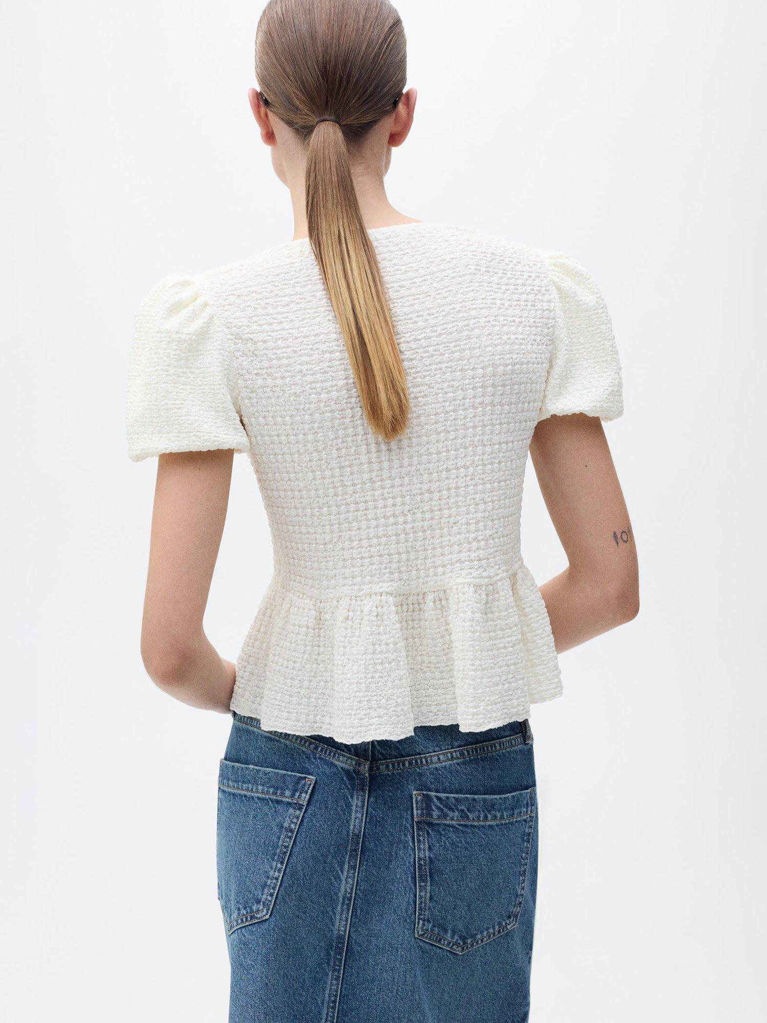 Product image 4 of 7, which shows Mango Benita Short Sleeve Blouse, Light Beige, S