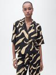 Mango Plumas Abstract Short Sleeve Shirt, Black/Beige