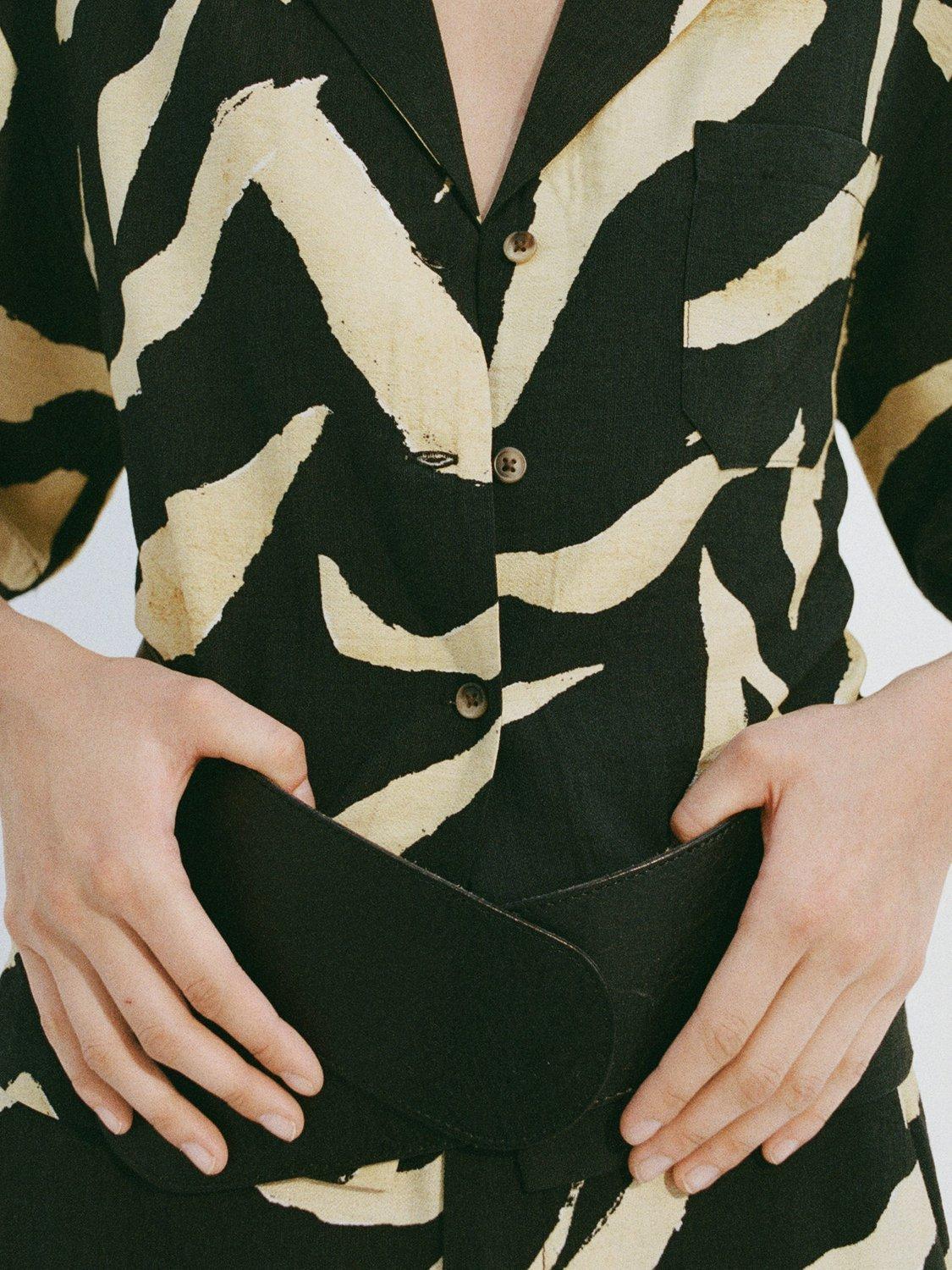 Product image 10 of 10, which shows Mango Plumas Abstract Short Sleeve Shirt, Black/Beige, 6
