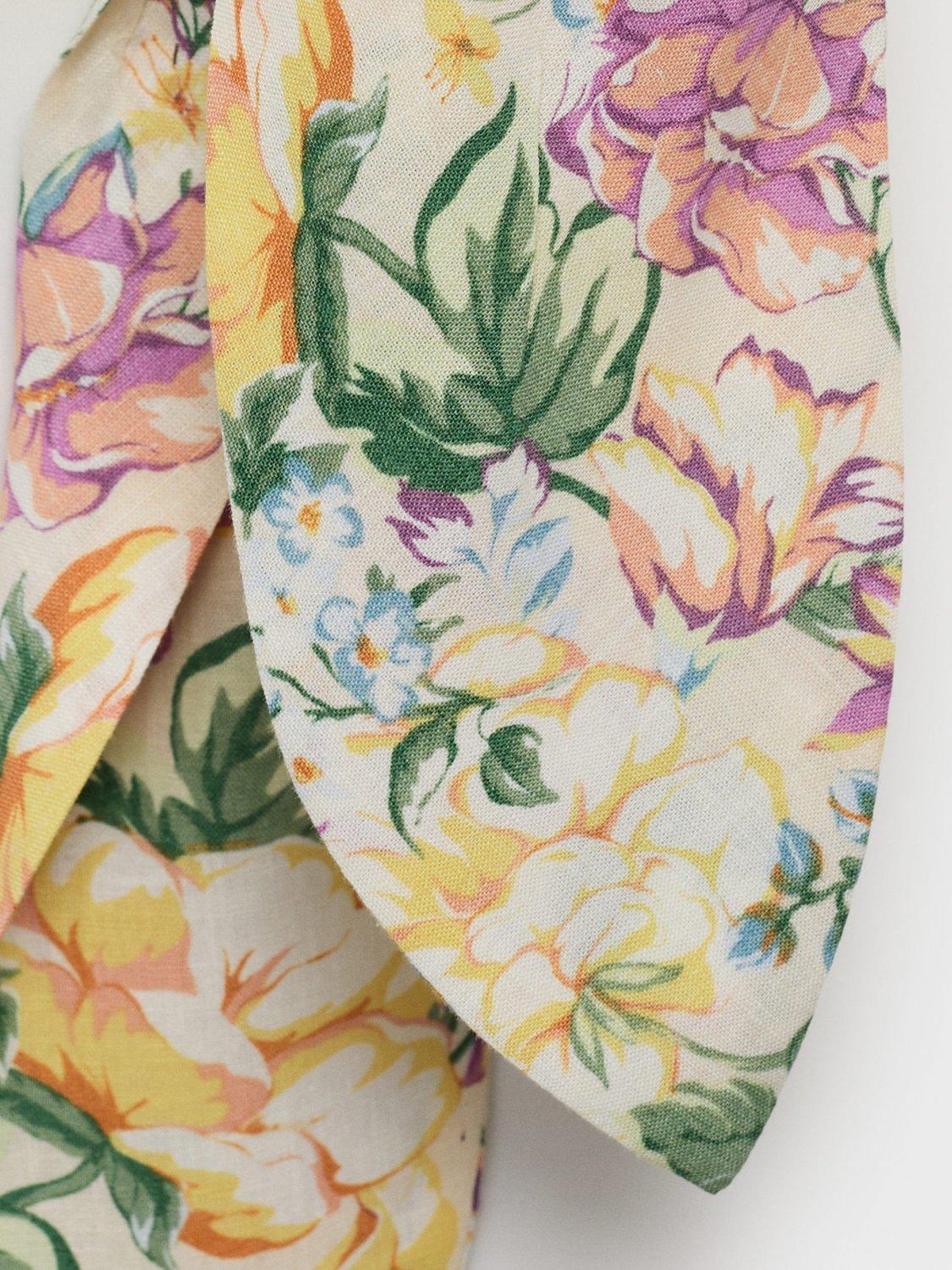Product image 5 of 9, which shows Mango Linen Blend Tie Front Floral Print Shirt, Light Beige, 10