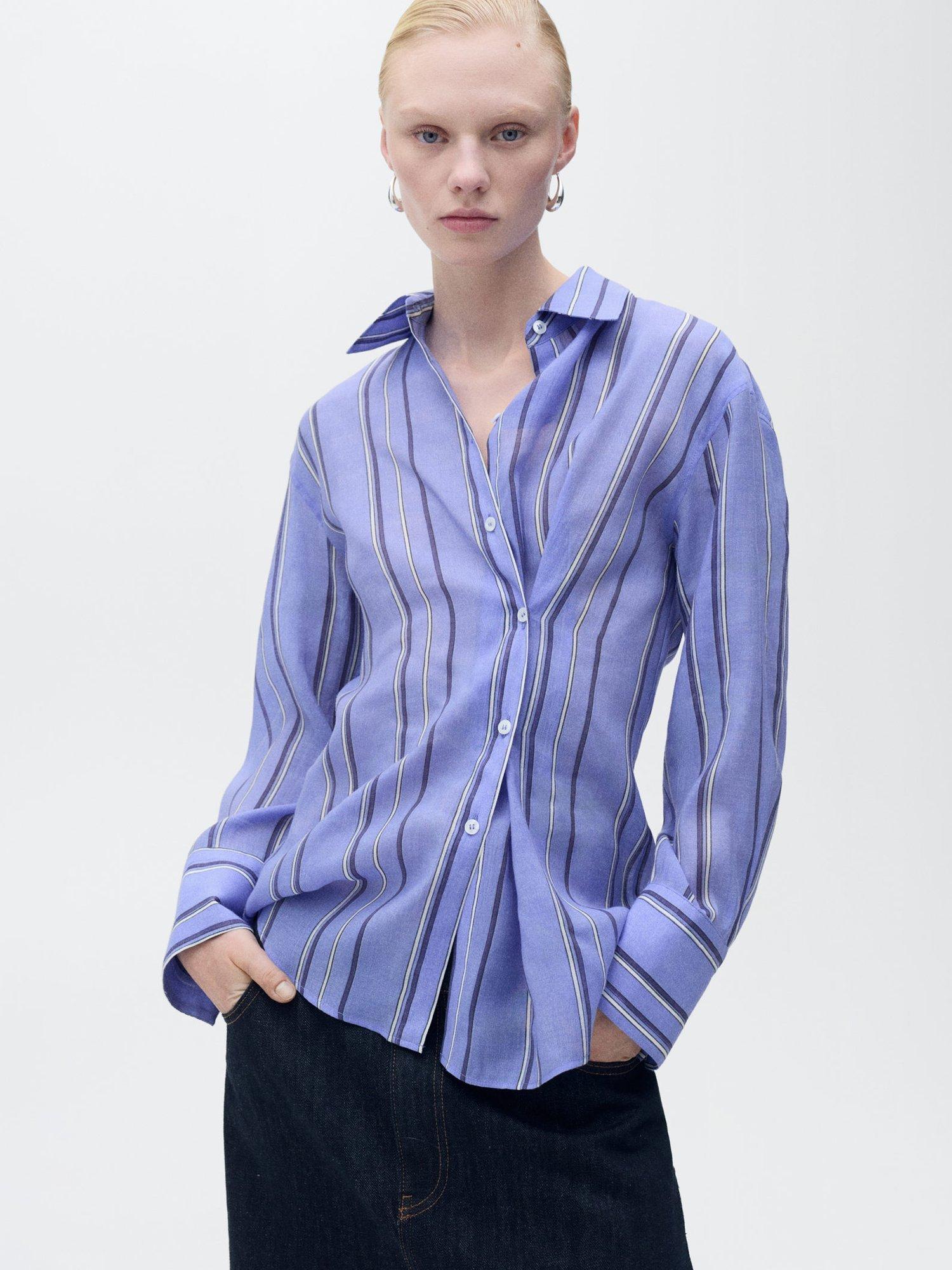 Product image 1 of 7, which shows Mango Inma Striped Multi-Position Closure Shirt, Medium Blue, 8