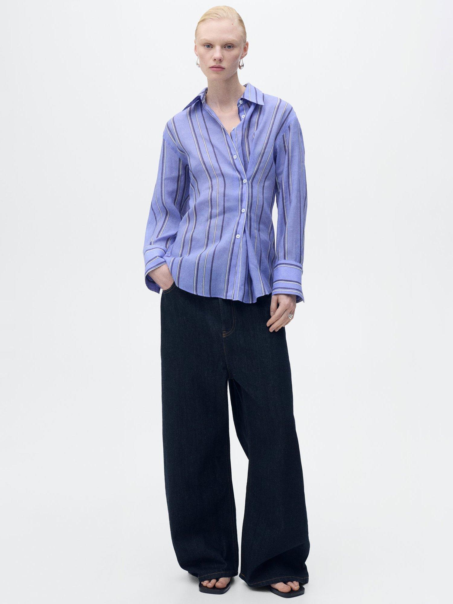 Product image 2 of 7, which shows Mango Inma Striped Multi-Position Closure Shirt, Medium Blue, 8