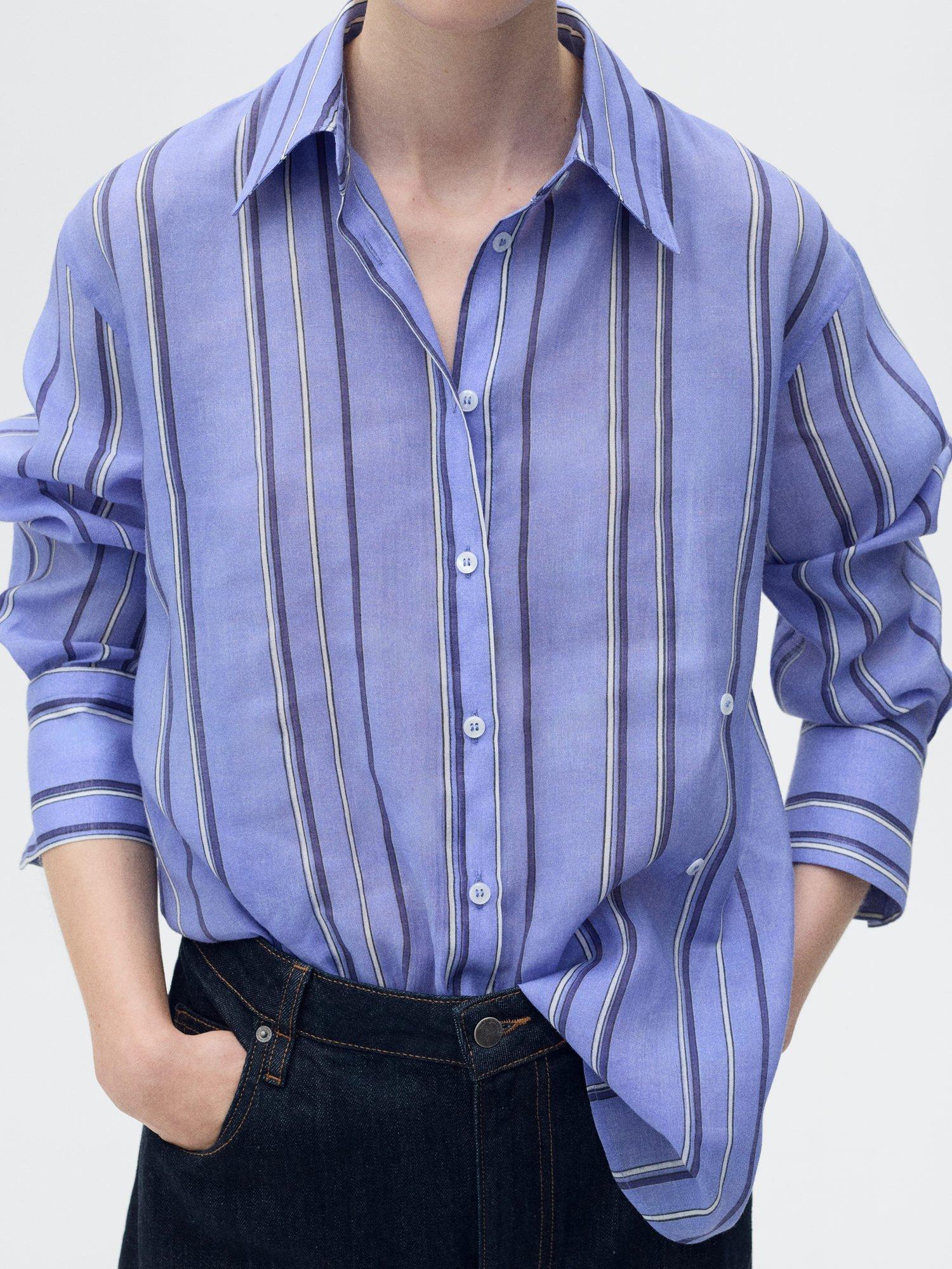Product image 6 of 7, which shows Mango Inma Striped Multi-Position Closure Shirt, Medium Blue, 8