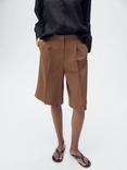 Mango Angelina Linen Blend Shorts, Dark Brown