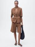 Mango Angelina Linen Blend Shorts, Dark Brown