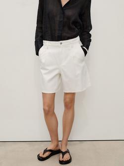 Mango Marina Pleated Cotton Denim Bermuda Shorts, Natural White