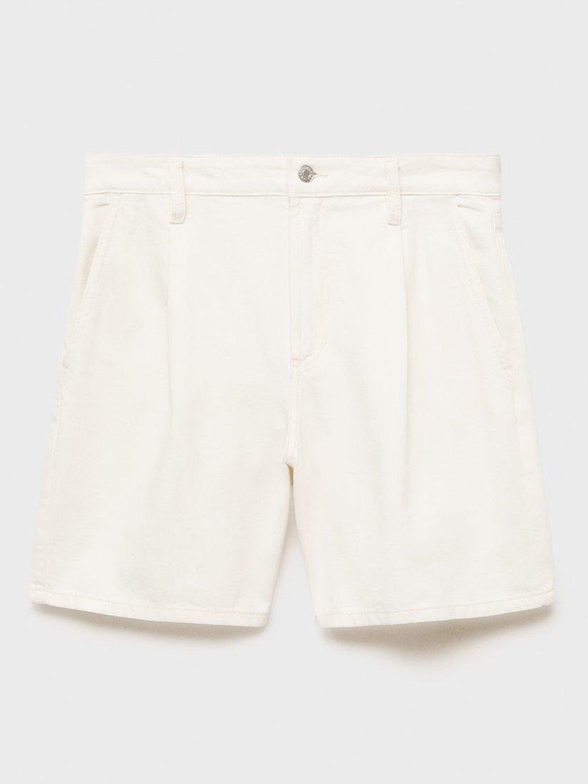 Product image 3 of 7, which shows Mango Marina Pleated Cotton Denim Bermuda Shorts, Natural White, 10