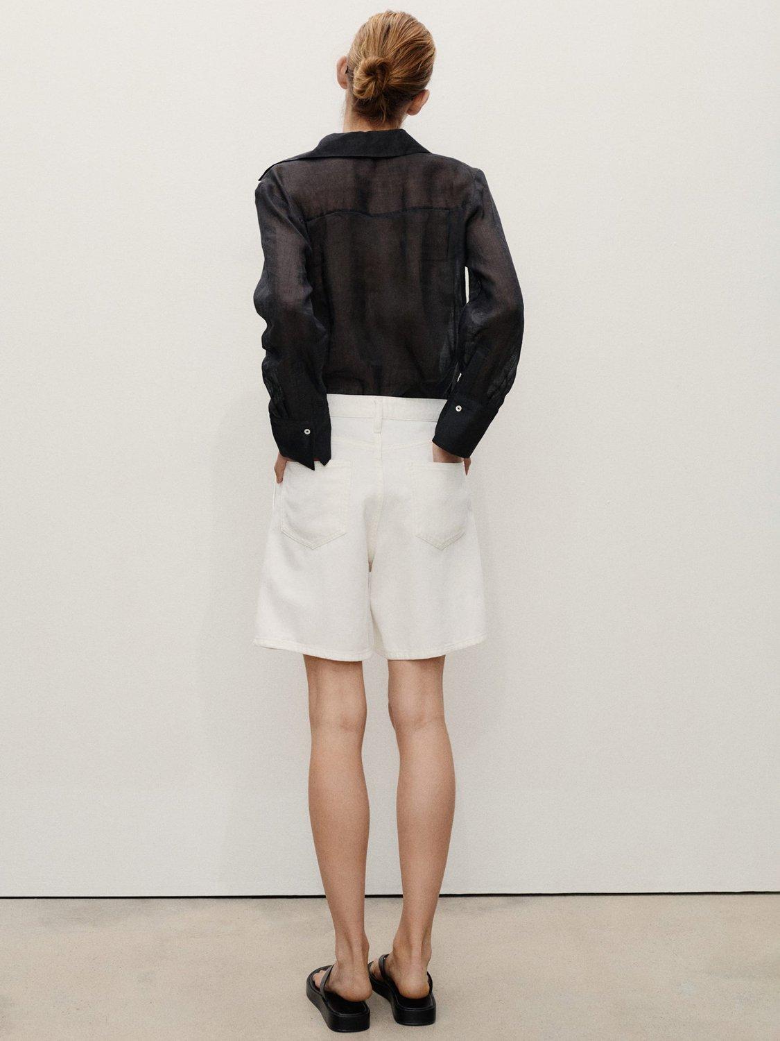 Product image 4 of 7, which shows Mango Marina Pleated Cotton Denim Bermuda Shorts, Natural White, 10