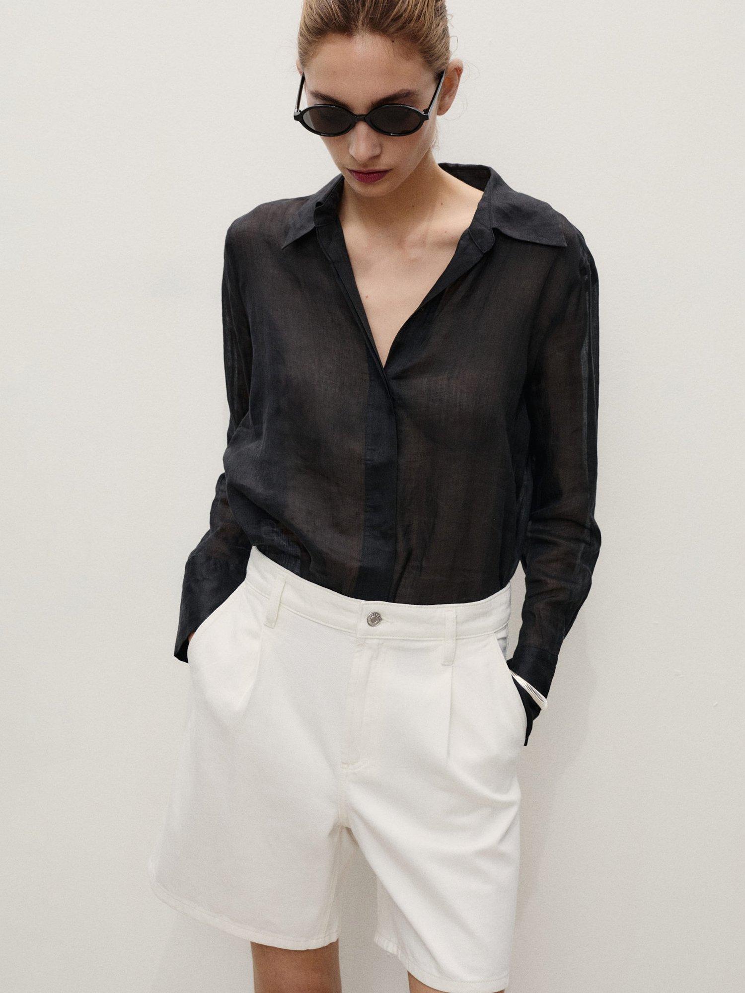 Product image 6 of 7, which shows Mango Marina Pleated Cotton Denim Bermuda Shorts, Natural White, 10