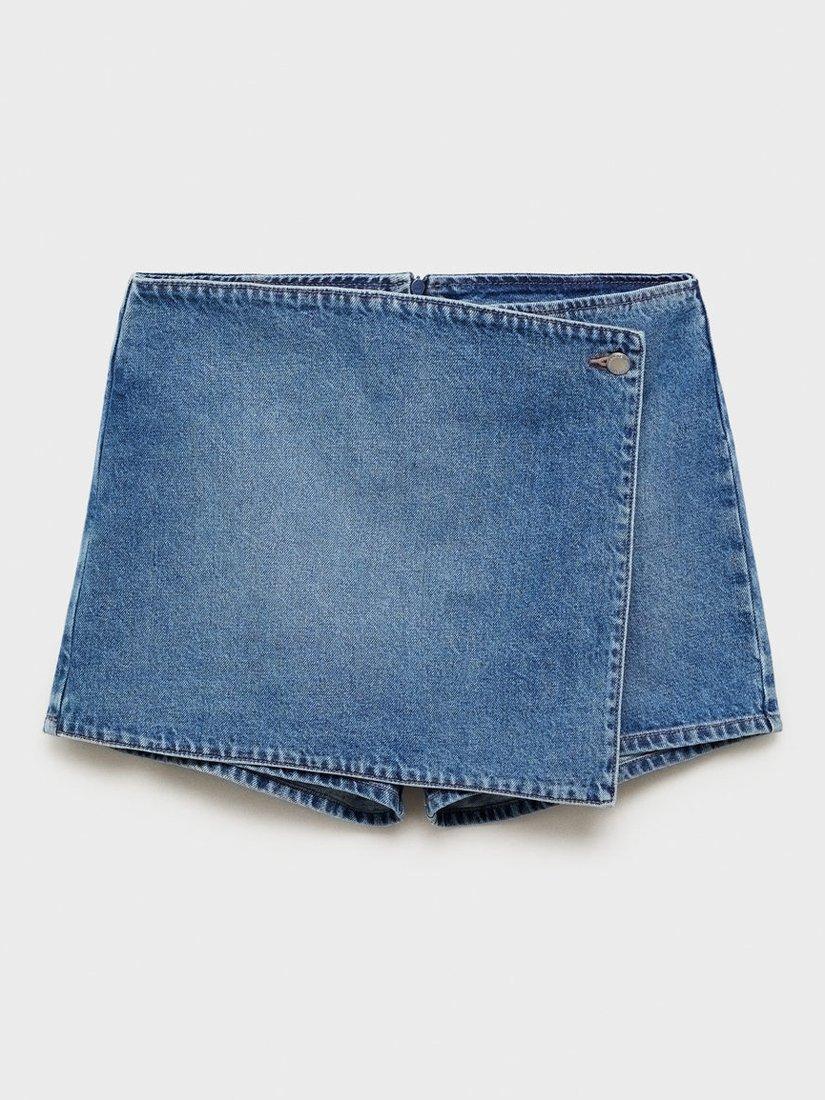 Product image 3 of 7, which shows Mango Wrapped Cotton Denim Skort, Mid Blue, L