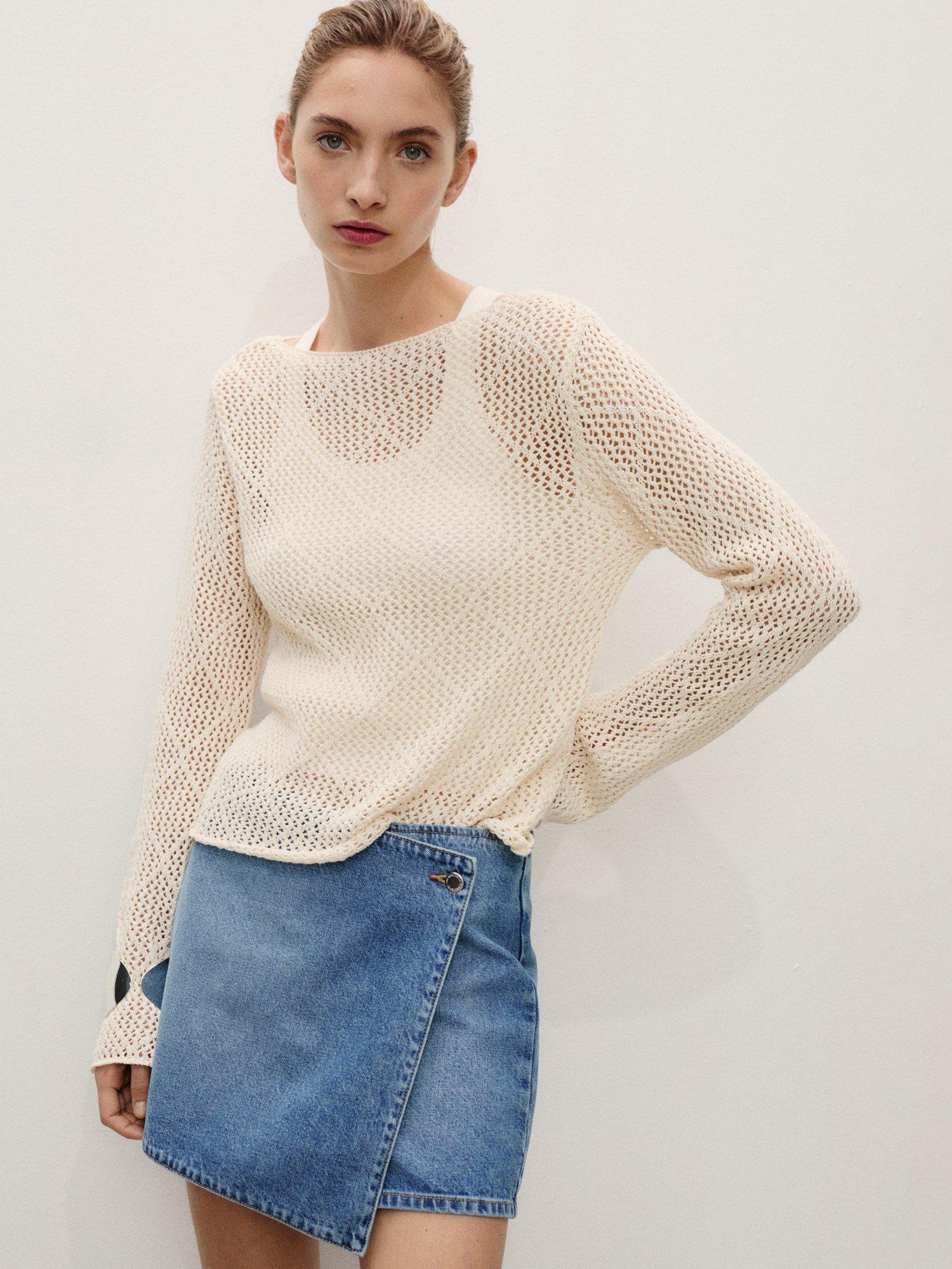 Product image 6 of 7, which shows Mango Wrapped Cotton Denim Skort, Mid Blue, L