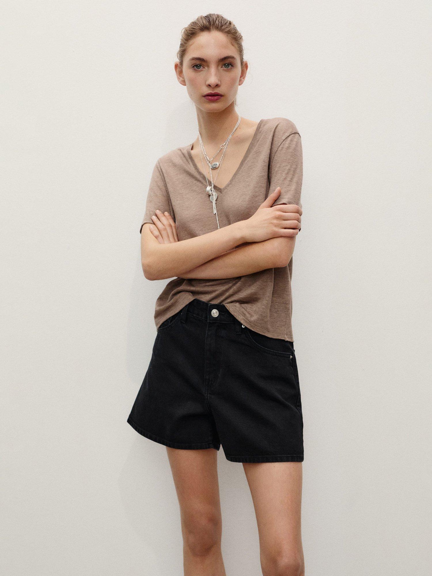 Product image 6 of 7, which shows Mango Zoey High-Rise Cotton Denim Shorts, Black, 10