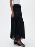 Mango Himalaya Gathered Mixed Blend Midi Skirt, Black