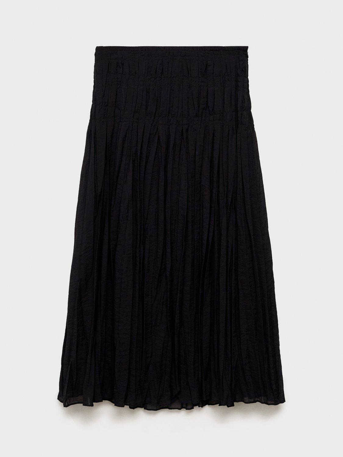 Product image 3 of 6, which shows Mango Himalaya Gathered Mixed Blend Midi Skirt, Black, 10