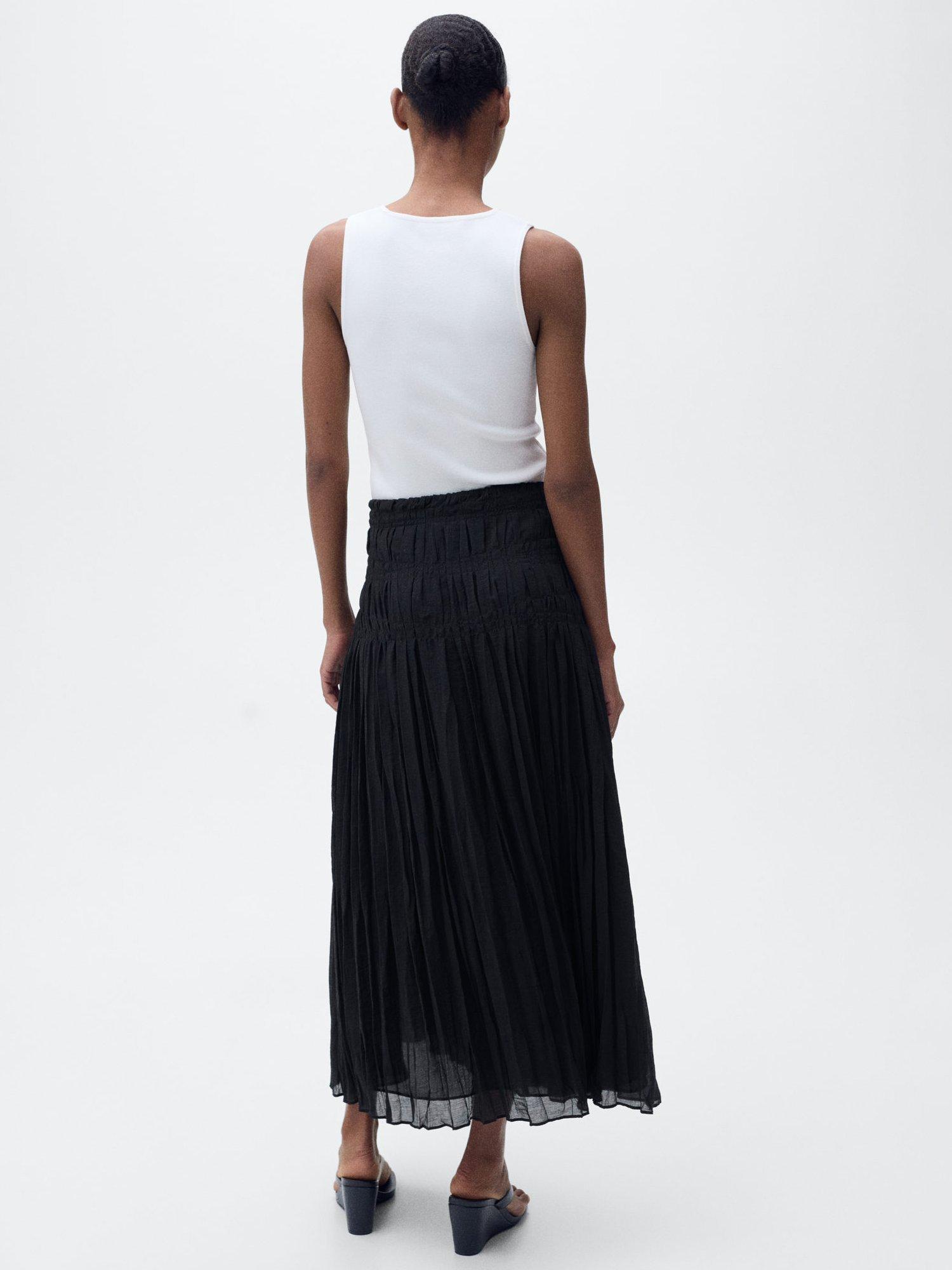 Product image 4 of 6, which shows Mango Himalaya Gathered Mixed Blend Midi Skirt, Black, 10
