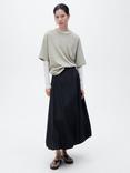 Mango Magic Cotton Flared Midi Skirt, Black