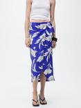 Mango Pareo Floral Print Wrap Midi Skirt, Medium Blue
