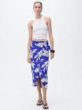 Mango Pareo Floral Print Wrap Midi Skirt, Medium Blue