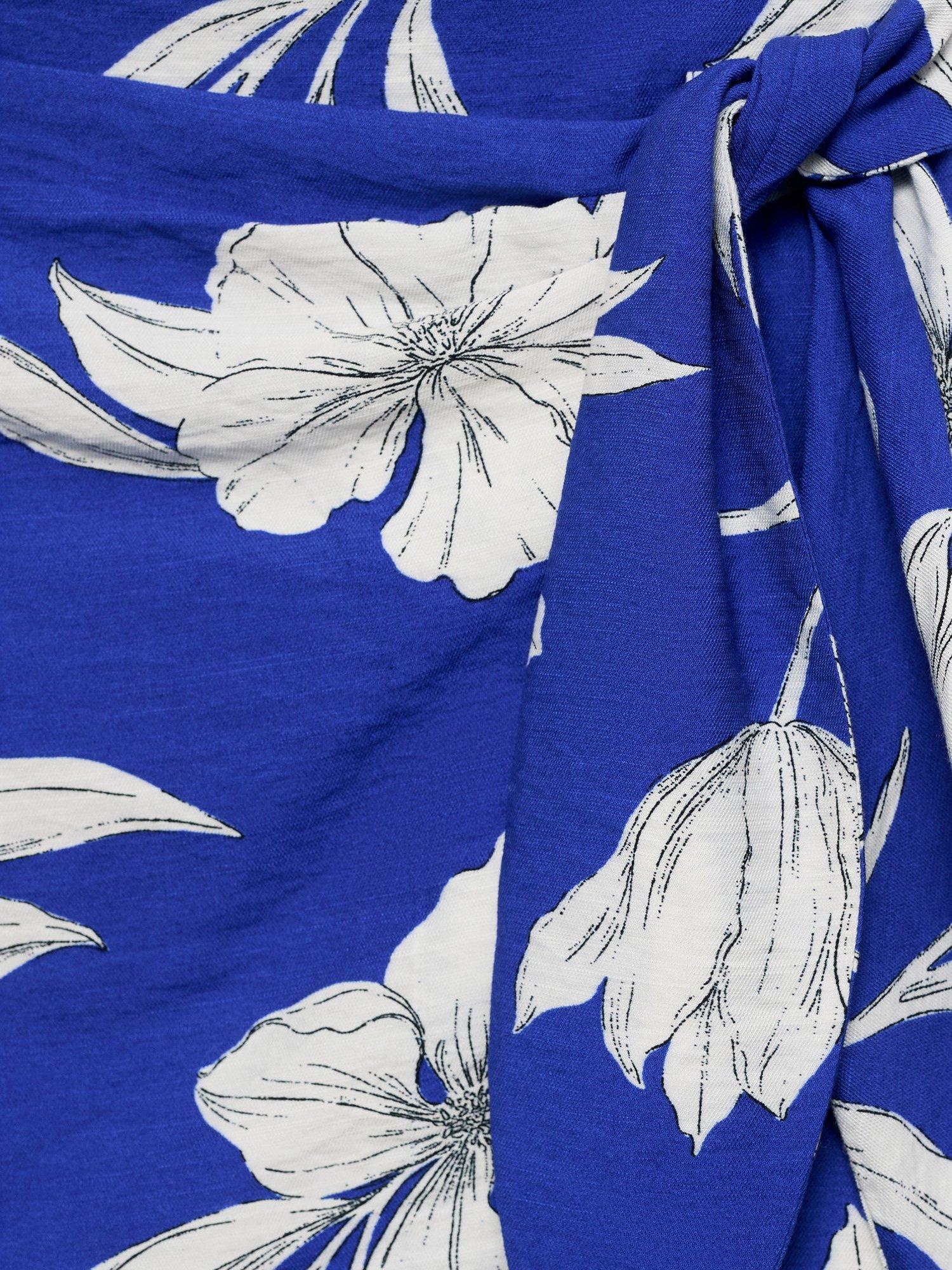 Product image 5 of 8, which shows Mango Pareo Floral Print Wrap Midi Skirt, Medium Blue, XXXL