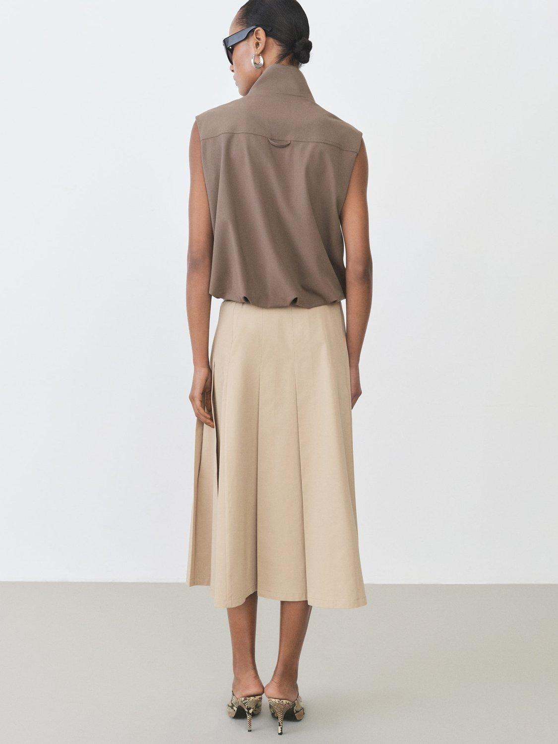 Product image 4 of 6, which shows Mango Pleated Cotton Skirt, Sand, 6