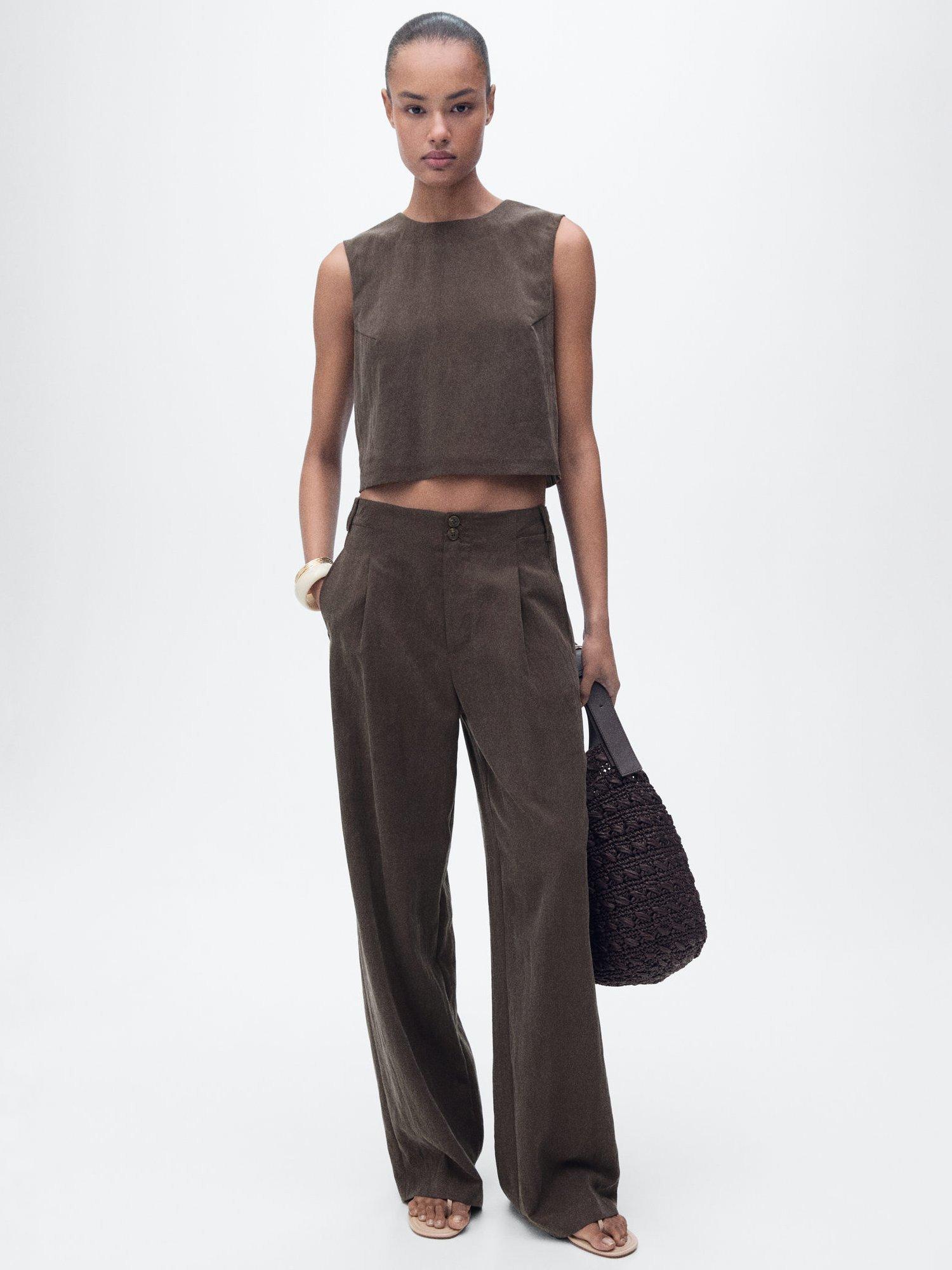Mango Adrian Button Back Shell Top, Brown
