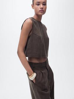 Mango Adrian Button Back Shell Top, Brown - view 2, Brown