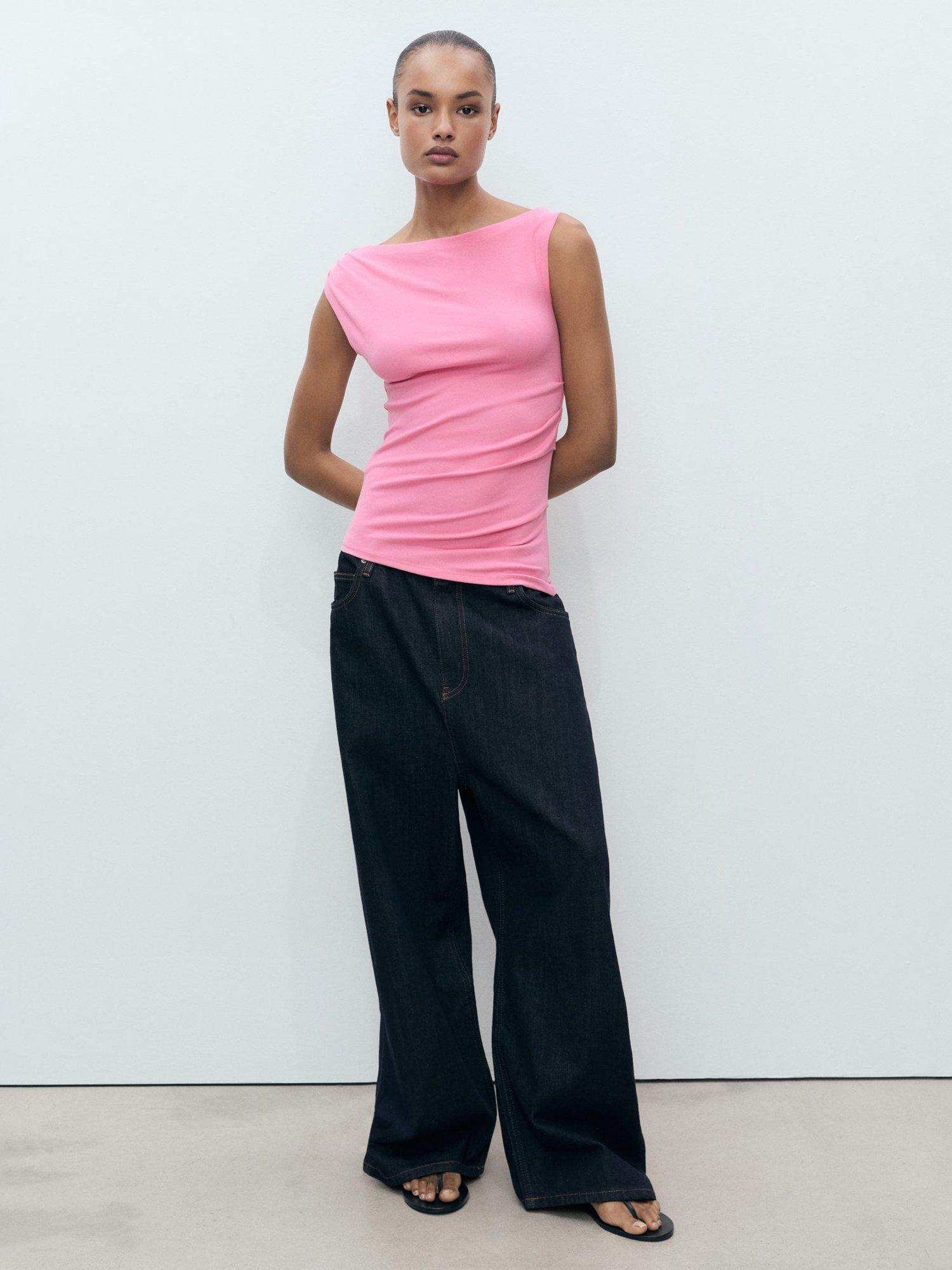 Product image 2 of 7, which shows Mango Juls Drape Sleeveless Top, Pink, XS