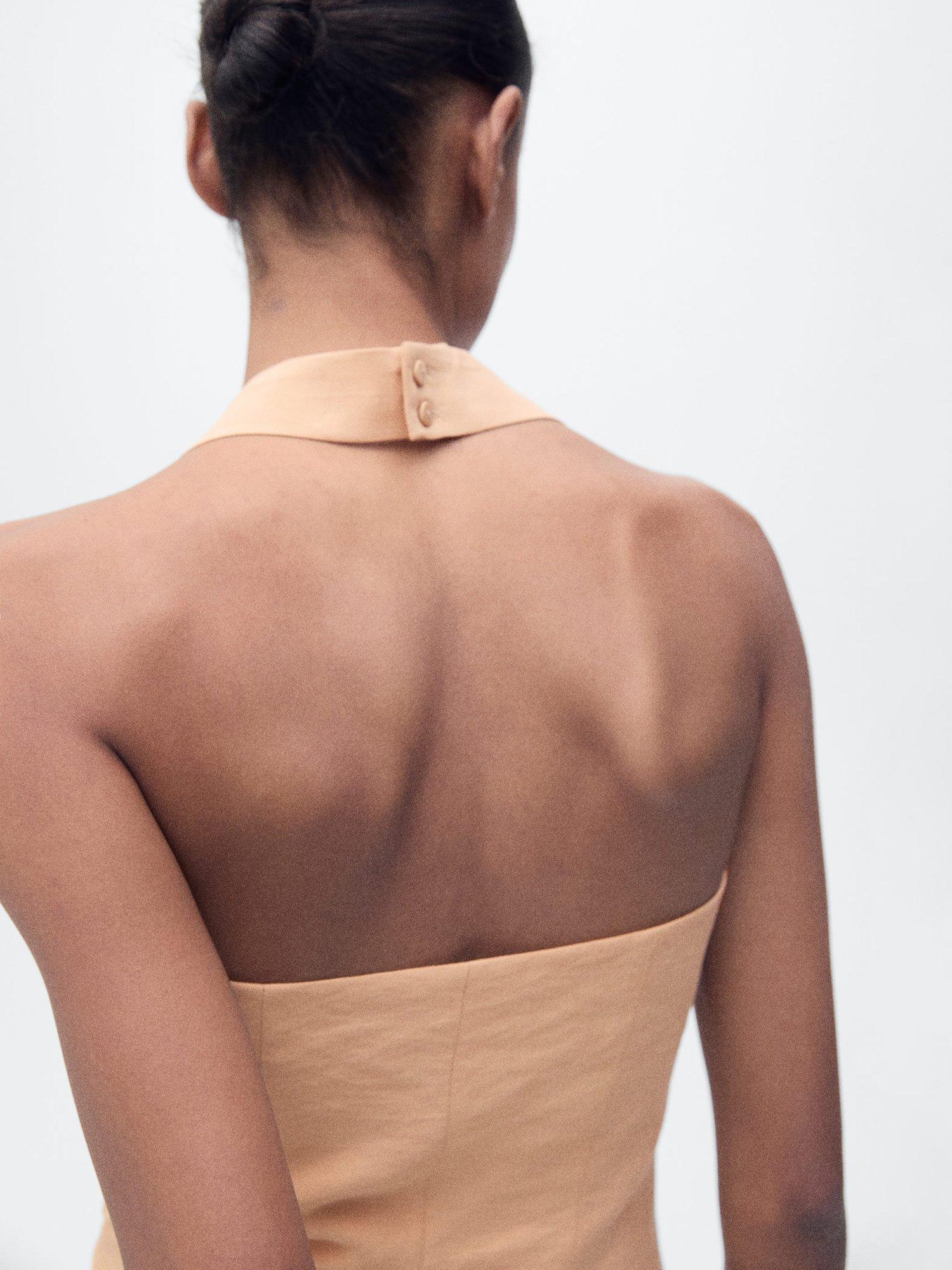 Product image 4 of 8, which shows Mango Madame Gathered Side Top, Tan, L