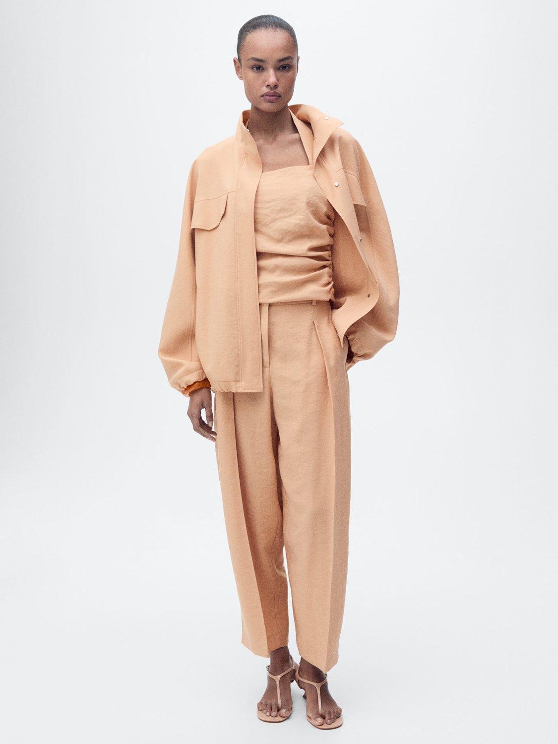 Product image 6 of 8, which shows Mango Madame Gathered Side Top, Tan, L