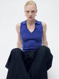 Mango Moiso Sleeveless Polo V-Neck Top, Medium Blue