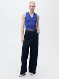 Mango Moiso Sleeveless Polo V-Neck Top, Medium Blue