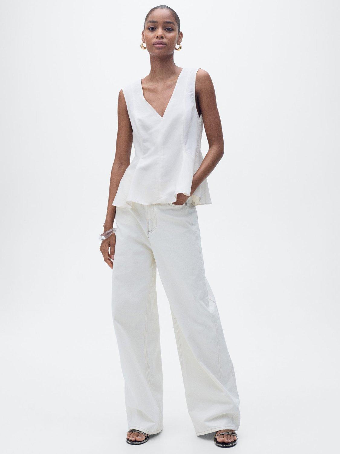 Product image 2 of 8, which shows Mango Pep Sleeveless V Neck Top, Light Beige, XXS