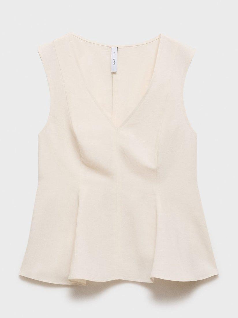 Product image 3 of 8, which shows Mango Pep Sleeveless V Neck Top, Light Beige, XXS